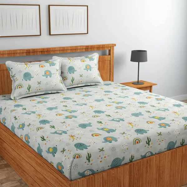 New_Blatts_Double_Bed_Fitted_Bedsheet_72x78x10_Inch_with_2_Pillow_Covers_Full_Elastic_Cotton_Blend_Soft_Breathable_Deep_Pocket_Mattress_Fitted_Bed_Sheet_Washable_Wrinkle_Resistant_All_Season_Bedding