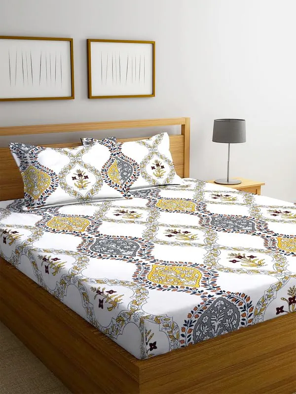 New_Blatts_Presents_King_Size_Bedsheet_90x100_Inch_with_2_Pillow_Covers_Cotton_Blend_Soft_Breathable_Printed_Flat_Bed_Sheet_for_Double_Bed_All_Season_Washable_Wrinkle_Resistant_Bedroom_Bedding