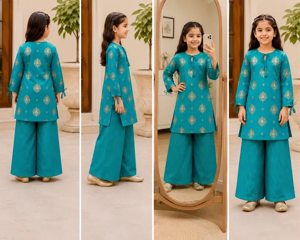 BABY_SHRI_Girls_Teal_Blue_Gold_Printed_Kurta_&_Palazzo_Suit_Set