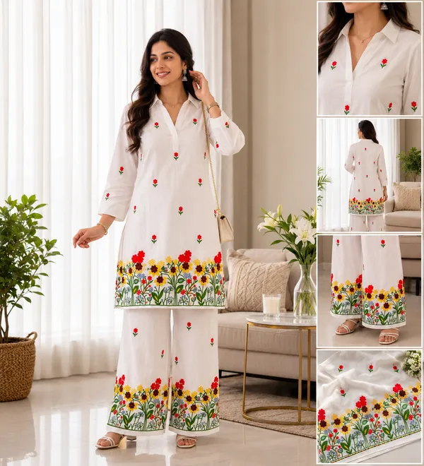 BABY_SHRI_Women's_Premium_Pure_Cotton_Floral_Embroidered_Co-ord_Set_(of-White,_Pack_of_1_Kurti_&_1_Palazzo_Pants