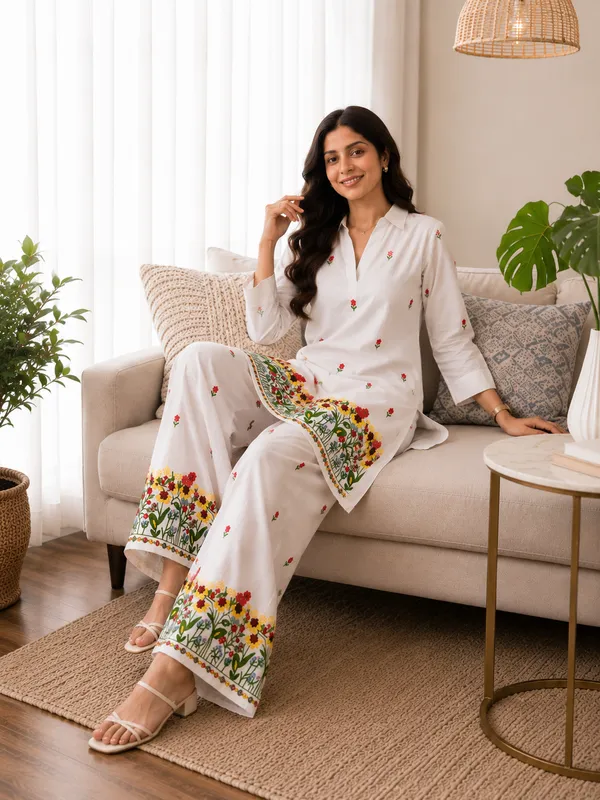 BABY_SHRI_Women's_Premium_Pure_Cotton_Floral_Embroidered_Co-ord_Set_(of-White,_Pack_of_1_Kurti_&_1_Palazzo_Pants