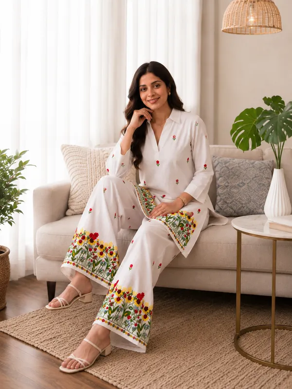 BABY_SHRI_Women's_Premium_Pure_Cotton_Floral_Embroidered_Co-ord_Set_(of-White,_Pack_of_1_Kurti_&_1_Palazzo_Pants