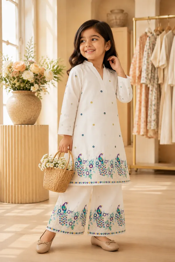 Baby_Girls_White_Peacock_Embroidered_Cotton_Kurta_&_Palazzo_Set