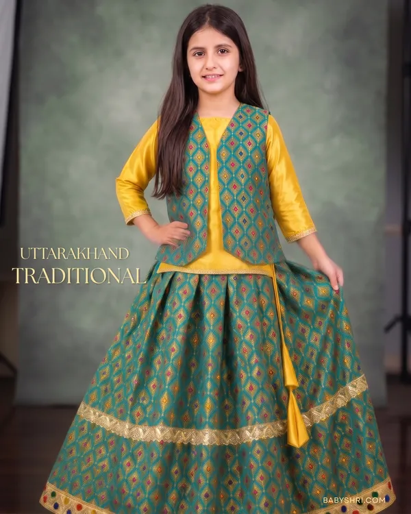 Baby_Shri_Luxury_Uttarakhandi_Traditional_Dress_For_Girls_|_Premium_Pahadi_Kumaoni_Garhwali_Cultural_Costume_|_Green_&_Yellow_Ethnic_Wear_Fancy_Dress