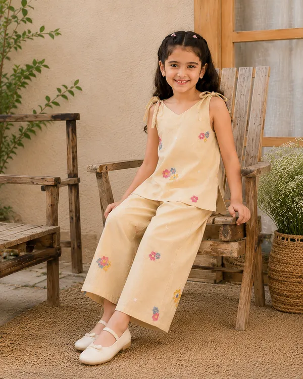 Girls_Beige_Embroidered_Top_and_Palazzo_Set_|_Tie-Up_Shoulder_Strap_V-Neck_Floral_Co-ord_Set_for_Kids