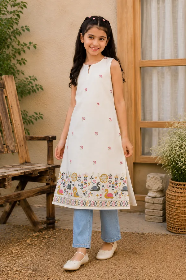 Girls_Off-White_Cotton_Straight_Kurti_with_Floral_&_Swan_Print_Hem_|_Sleeveless_Ethnic_Tunic_Top_for_Kids