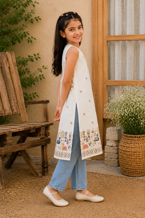 Girls_Off-White_Cotton_Straight_Kurti_with_Floral_&_Swan_Print_Hem_|_Sleeveless_Ethnic_Tunic_Top_for_Kids