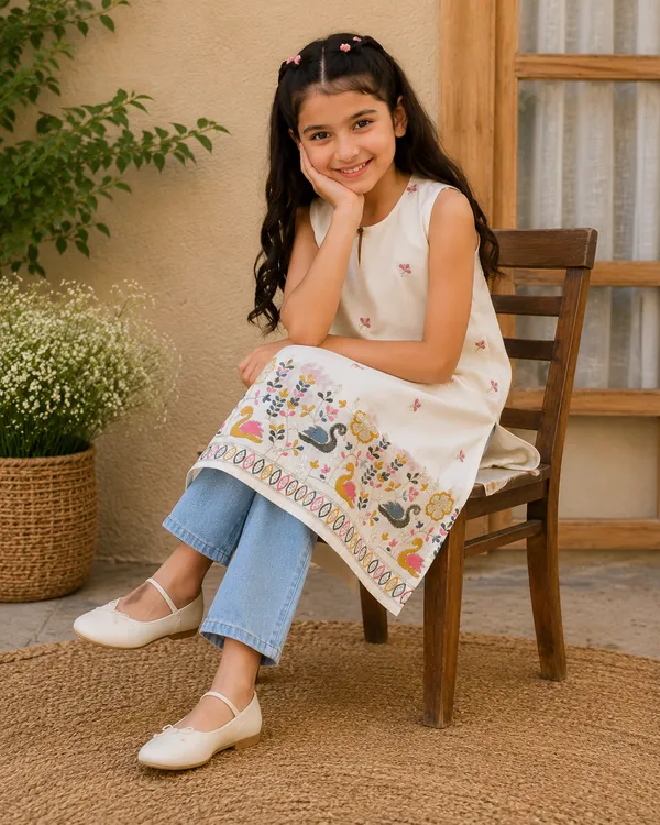 Girls_Off-White_Cotton_Straight_Kurti_with_Floral_&_Swan_Print_Hem_|_Sleeveless_Ethnic_Tunic_Top_for_Kids