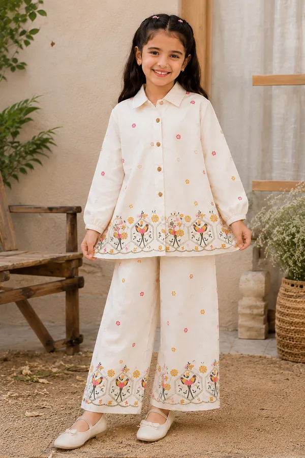 Girls_Premium_Kora_Cotton_Off-White_Collared_Shirt_&_Palazzo_Co-Ord_Set