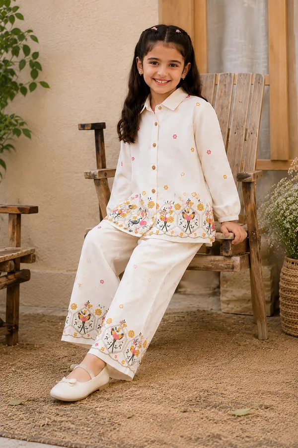 Girls_Premium_Kora_Cotton_Off-White_Collared_Shirt_&_Palazzo_Co-Ord_Set