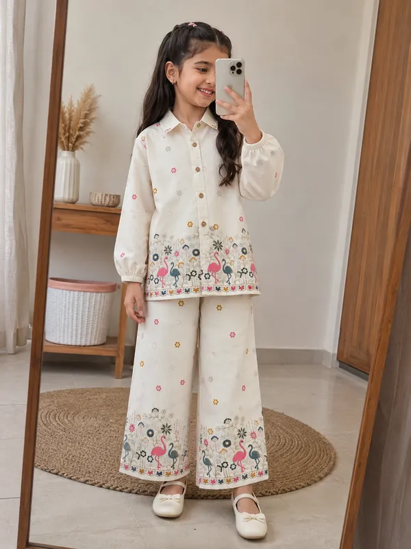 Premium_Kora_Cotton_Girls_Floral_&_Flamingo_Embroidered_Shirt_Pant_Set_–_Cream_White