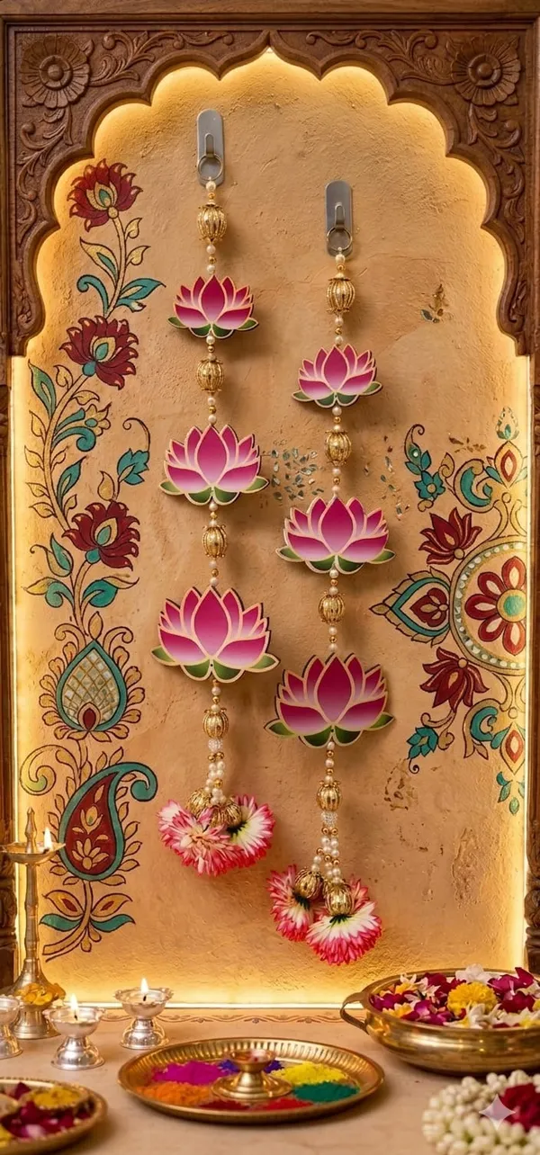Decorative_Lotus_Flower_Hanging_With_Golden_Beads_Set_Of_2