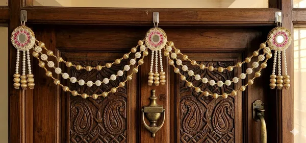 Traditional_Decorative_Door_Toran_With_Beads_And_Embroidery_Sunflower_With_Mirror