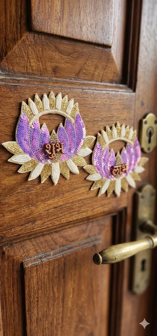 6_INCH_Purple_Handcrafted_Lotus_Shubh_Labh_Stick-on