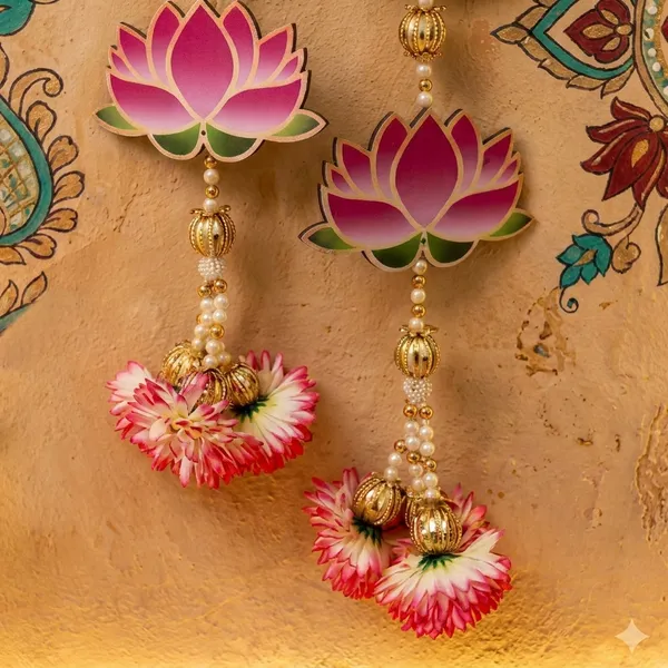 Decorative_Lotus_Flower_Hanging_With_Golden_Beads_Set_Of_2