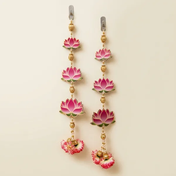 Decorative_Lotus_Flower_Hanging_With_Golden_Beads_Set_Of_2