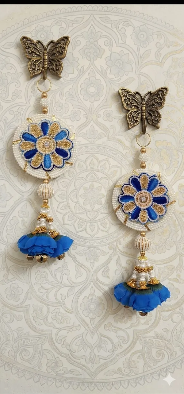 Blue_Handcrafted_Sunflower_With_Blue_Flowers_And_Bells_size_-10_Inches