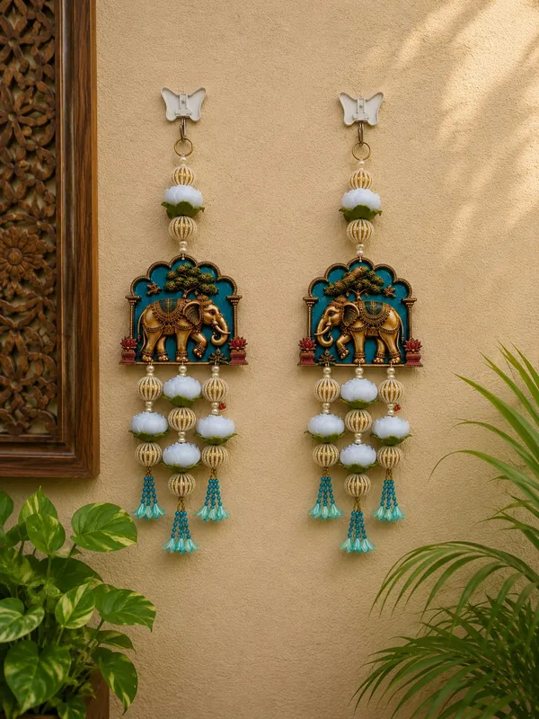 Blue__Elephant_Floral_Hangings,SET_OF_2,_SIZE-__14_INCHES