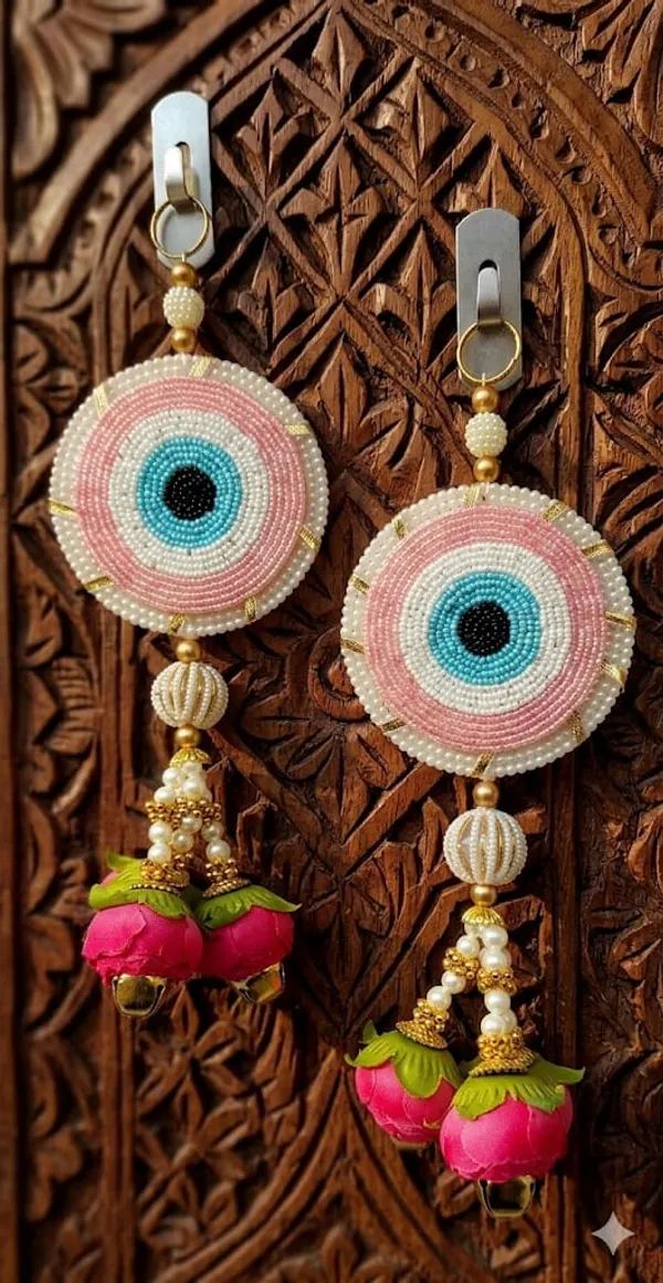 Beaded_Pink_Evil_Eye_Hangings_With_Pink_Floral_Drops