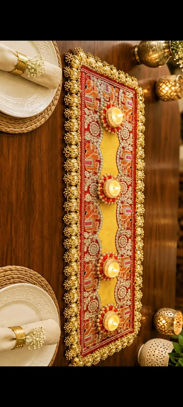 Elephant_Traditional_Table_Runner_(size-_7_inch_x_28_inches)_With_2_Tealight_Holder_(size_-_8_inches)