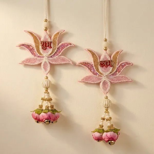 Handcrafted_Pink_Lotus_Wall_Hanging_Decor_With_Bells_Size_-12_Inches,_Set_Of_2