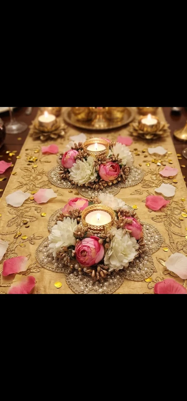 Floral_Tealight_Holders_With_Pearls,SIZE_8_Inches,_Set_of_2