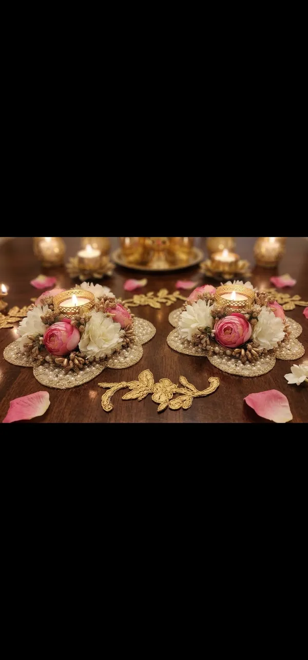 Floral_Tealight_Holders_With_Pearls,SIZE_8_Inches,_Set_of_2