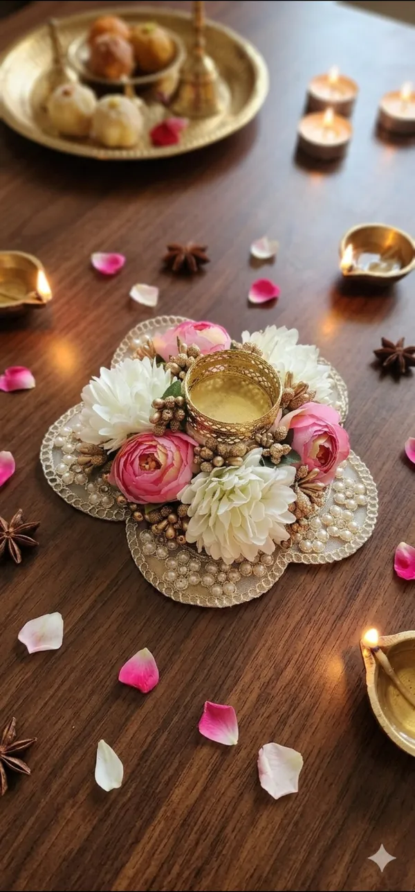 Floral_Tealight_Holders_With_Pearls,SIZE_8_Inches,_Set_of_2