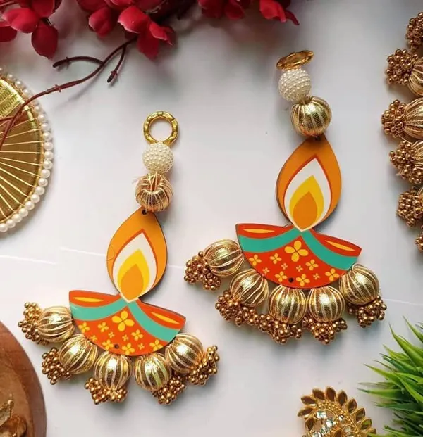 Traditional_Golden_Diya-Shaped_Hanging_With_Golden_Gota_Patti_Work_Set_Of_2