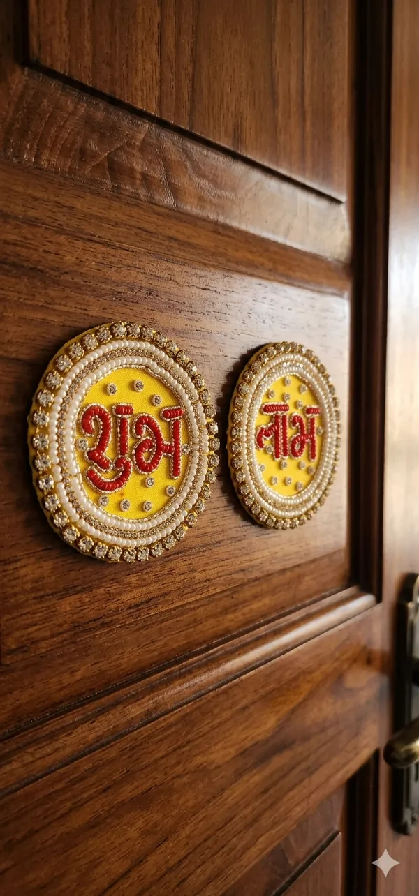 Handcrafted_Yellow__Red_Studded_Shubh_Labh_Stick-On-3_Inches