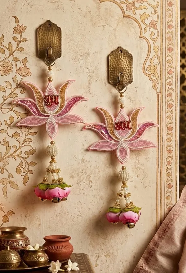 Handcrafted_Pink_Lotus_Wall_Hanging_Decor_With_Bells_Size_-12_Inches,_Set_Of_2