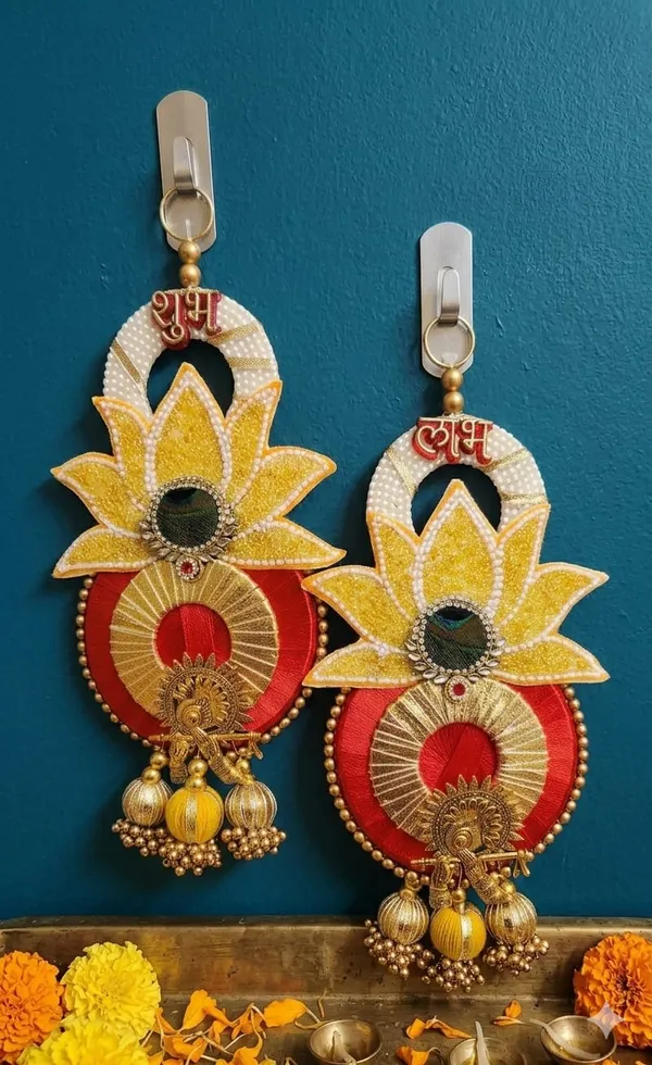 Traditional_Handcrafted_Shubh_Labh_Hangings_With_Floral_Motifs_Set_Of_2