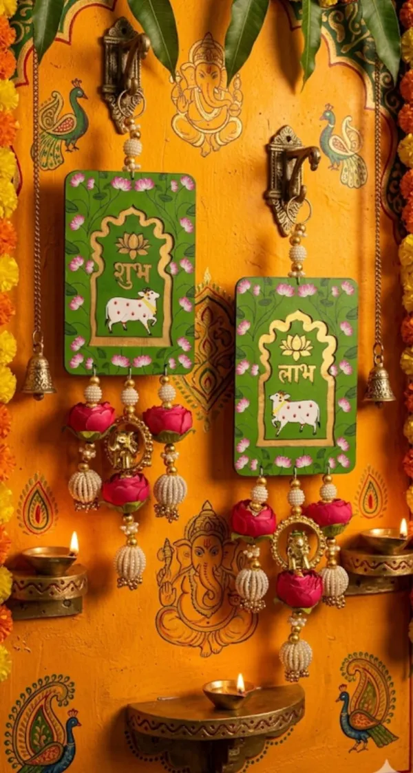 Shubh_Labh_Decorative_Wall_Hanging_With_Cow_Motif_And_Bells_Set_Of_2