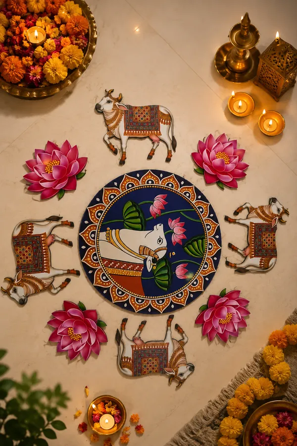 Pichwai_Cow_Lotus_MDF_Rangoli