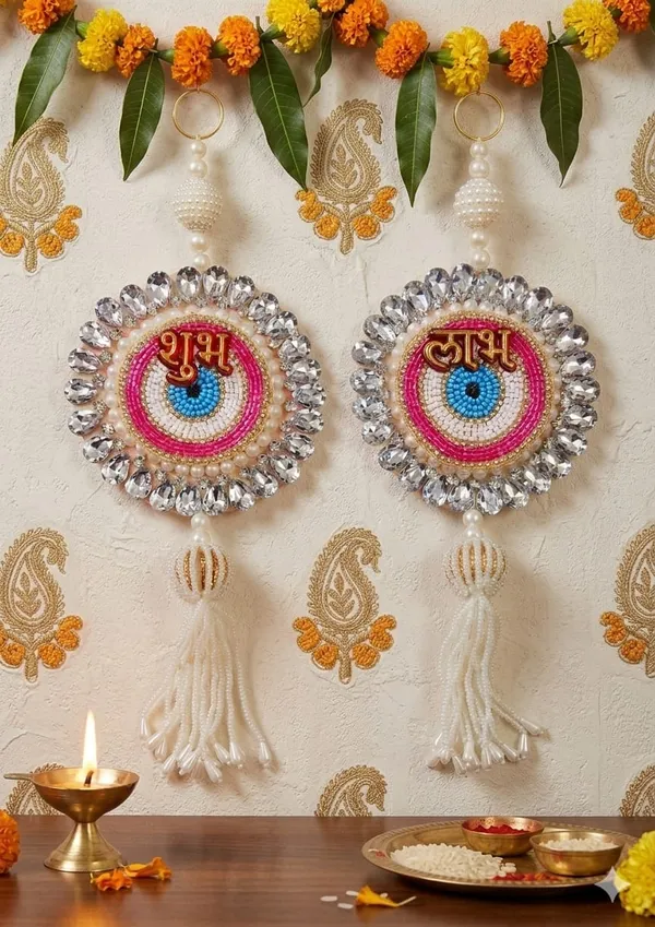 Pink_Evileye_Rhinestone_Shubh_Labh_Hangings