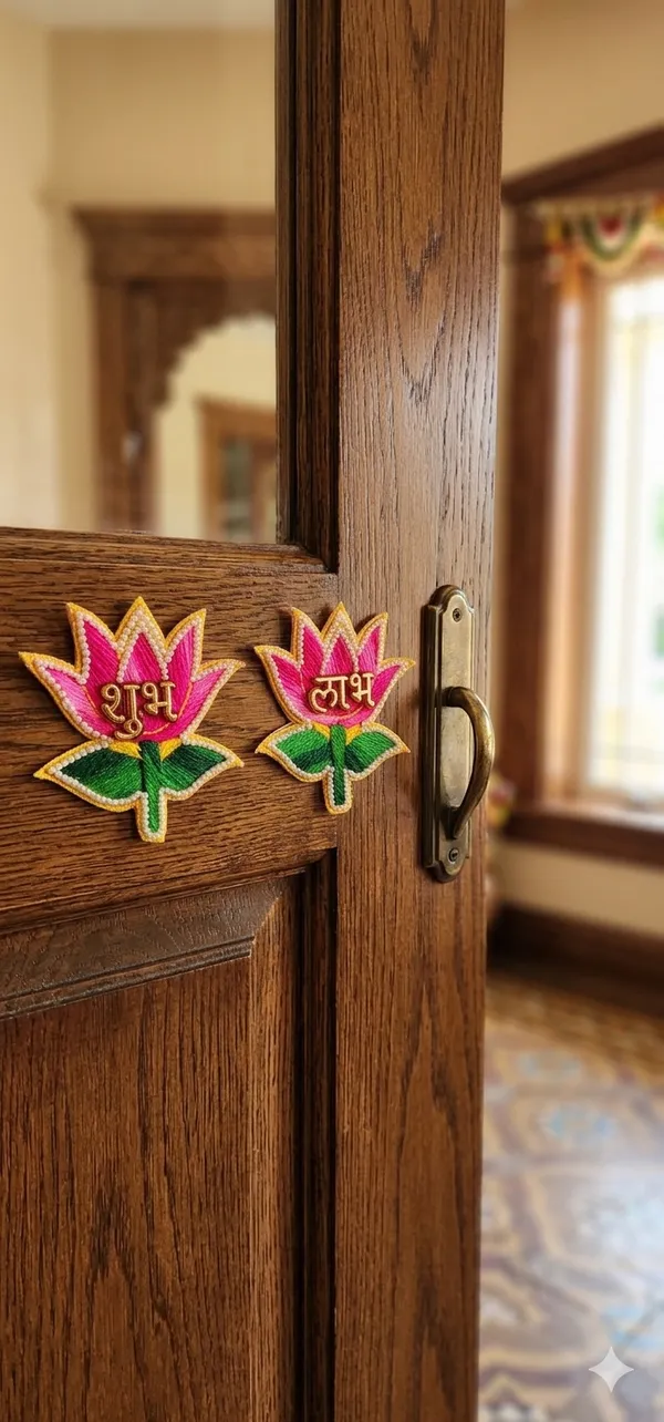 Pink_Handcrafted_Lotus_Shubh_Labh_Stick-On-_3_inches