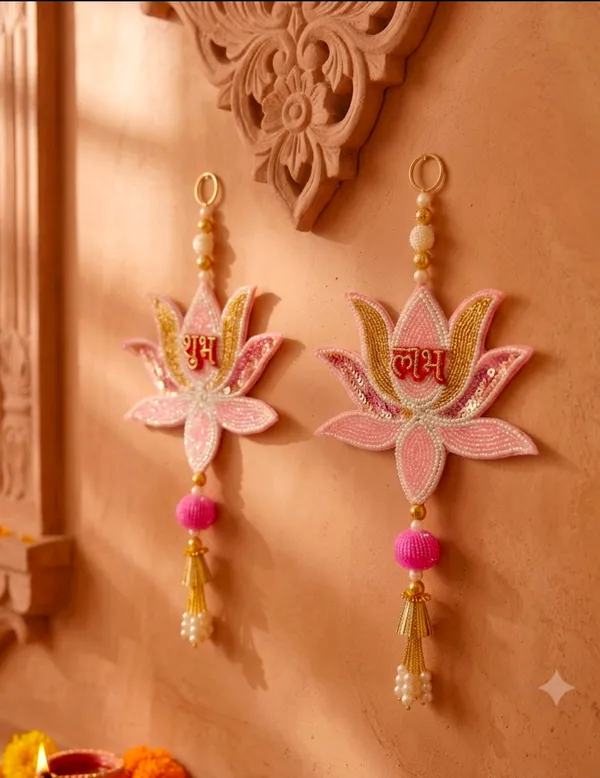 Pink_Lotus_Shubh_Labh_Hangings_-_10_Inches