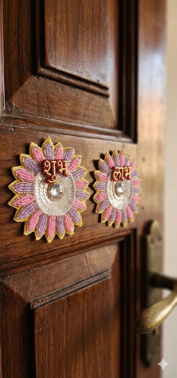 Pink_Purple_Sequin_Sunflower_Shubh_Labh_Stick-On_Size_-4_Inch