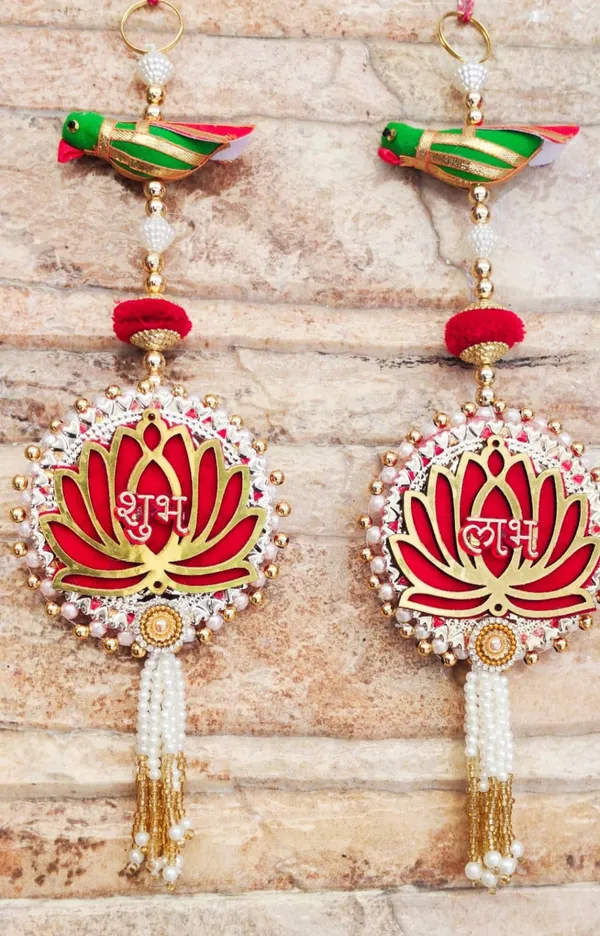 Red_Lotus_Shubh_Labh_With_Parrot_Motifs
