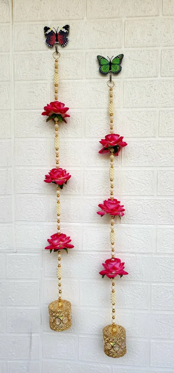Rose_And_Mirror_Handcrafted_Bandharwar_Door_Toran_With_Side_Hangings_Include_LED_Candles