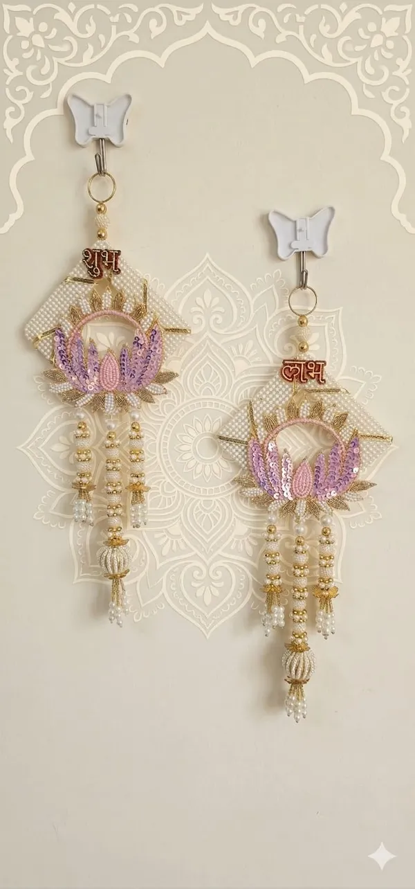 Sequin_Lotus_Shubh_Labh_Hangings_With_Pearl_Motifs