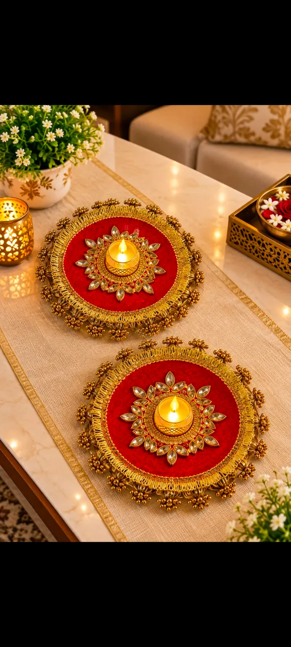 Traditional_Red_Table_Runner_(size_21_inches)_with_2_Red_Traditional_Tealight_Holders(size_-8_inches)