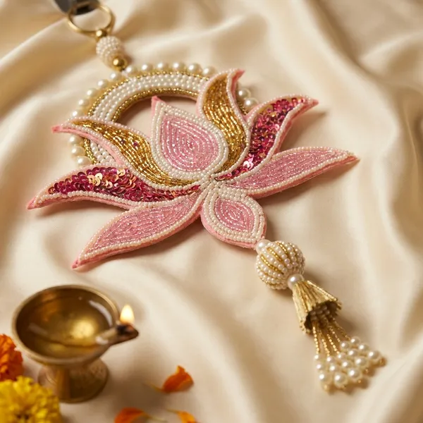 Handcrafted_Beaded_Lotus_Shubh_Labh_Wall_Hanging_Set_Set_Of_2_Size-10_Inches