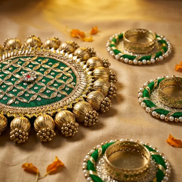 Traditional_Green_And_Gold_Decorative_Diya_Rangoli_Set_With_Floral_Design_-8__Inches,Set_Of_7