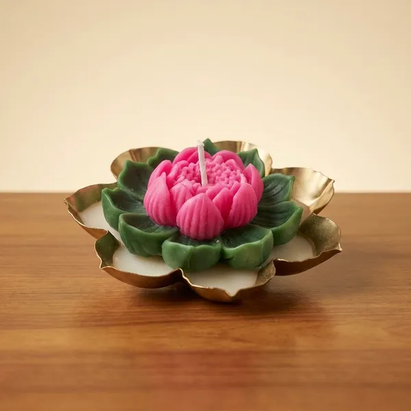 Decorative_Lotus_Candle_With_Golden_Brass_Urn_And_Incense_Burner