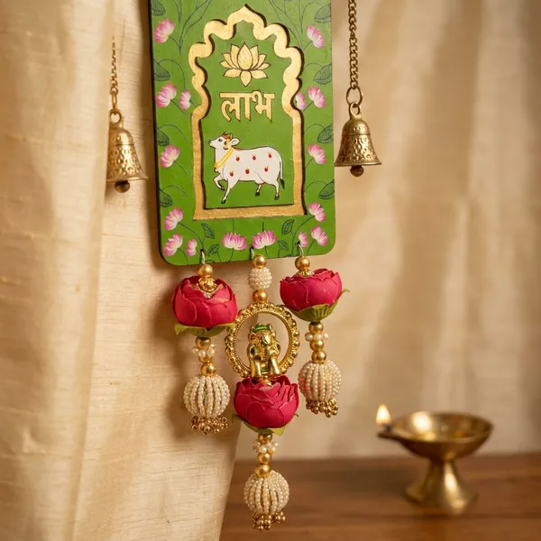 Shubh_Labh_Decorative_Wall_Hanging_With_Cow_Motif_And_Bells_Set_Of_2