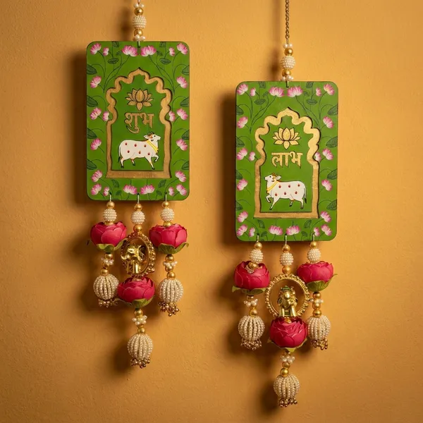 Shubh_Labh_Decorative_Wall_Hanging_With_Cow_Motif_And_Bells_Set_Of_2