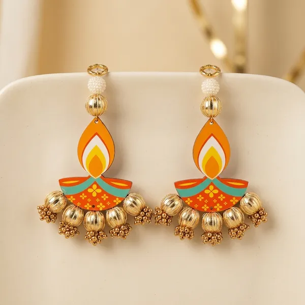 Traditional_Golden_Diya-Shaped_Hanging_With_Golden_Gota_Patti_Work_Set_Of_2