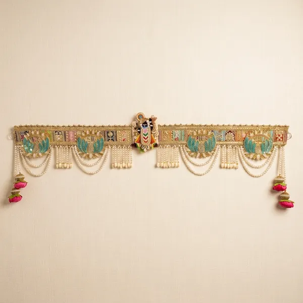 Traditional_Handcrafted_Shreenathji_Toran_Door_Hanging_With_Lotus_Motifs_And_Pearl_Beads