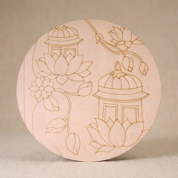 Mdf_Laser-Engraved_Circular_Craft_Plate_-Lotus_Design